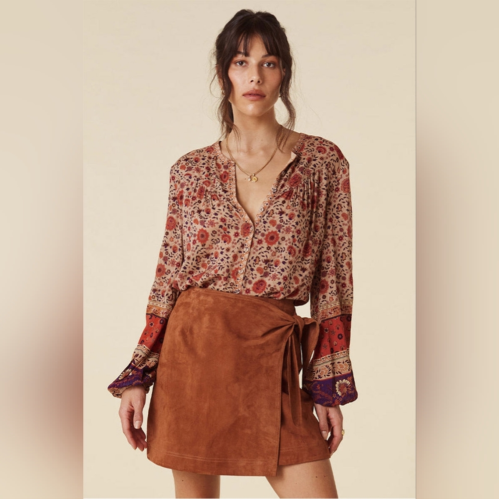 Spell Floral Peasant Blouse in Cream, Rust & Purple